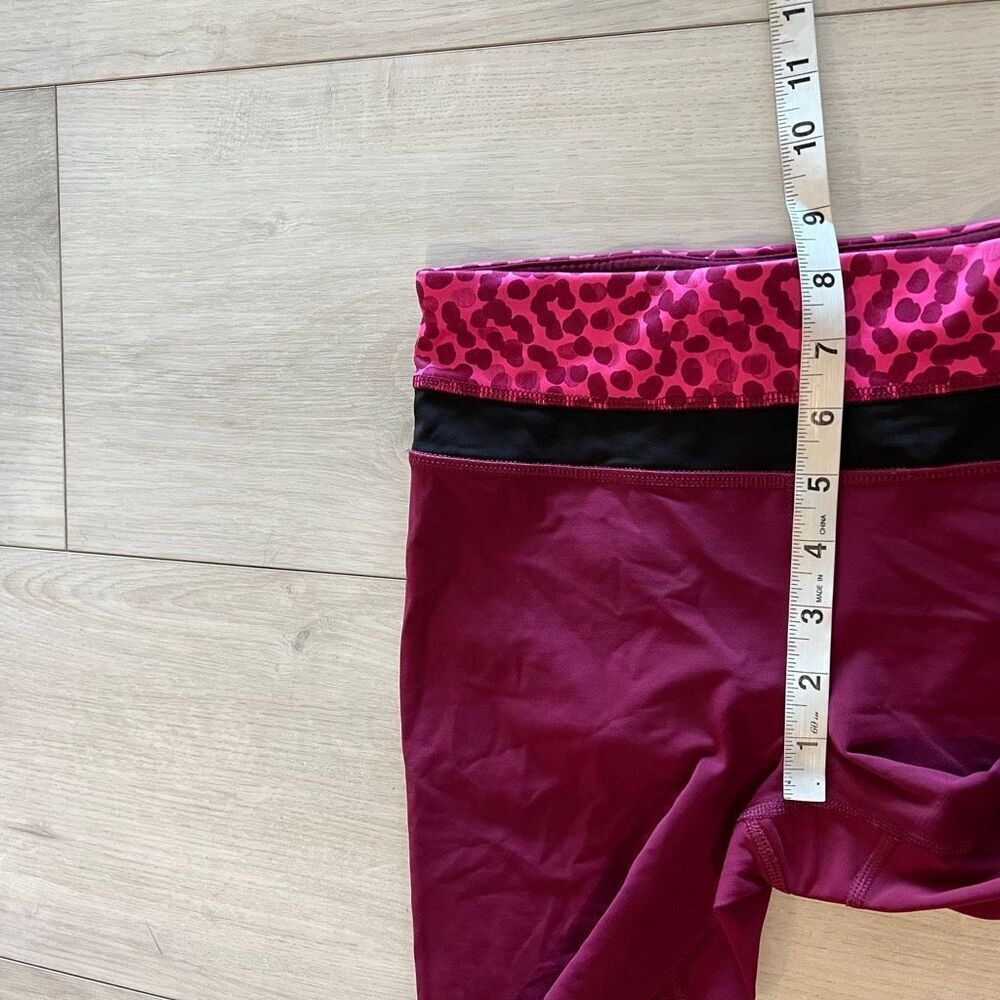 lululemon athletica Wine Red Cropped Leggings with Pink Leopard Waistband - Picture 4 of 9